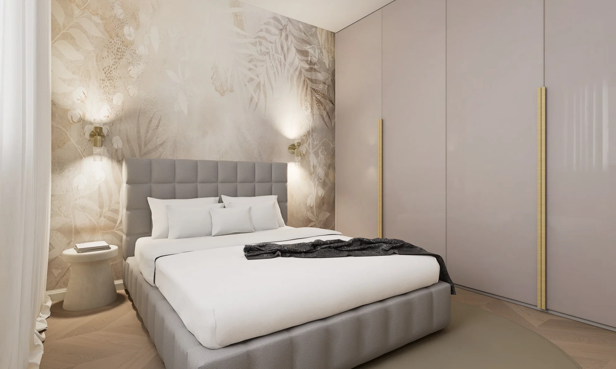 3d vizualizacija / 3D render u dizajnu interijera spavaće sobe u Zagrebu.