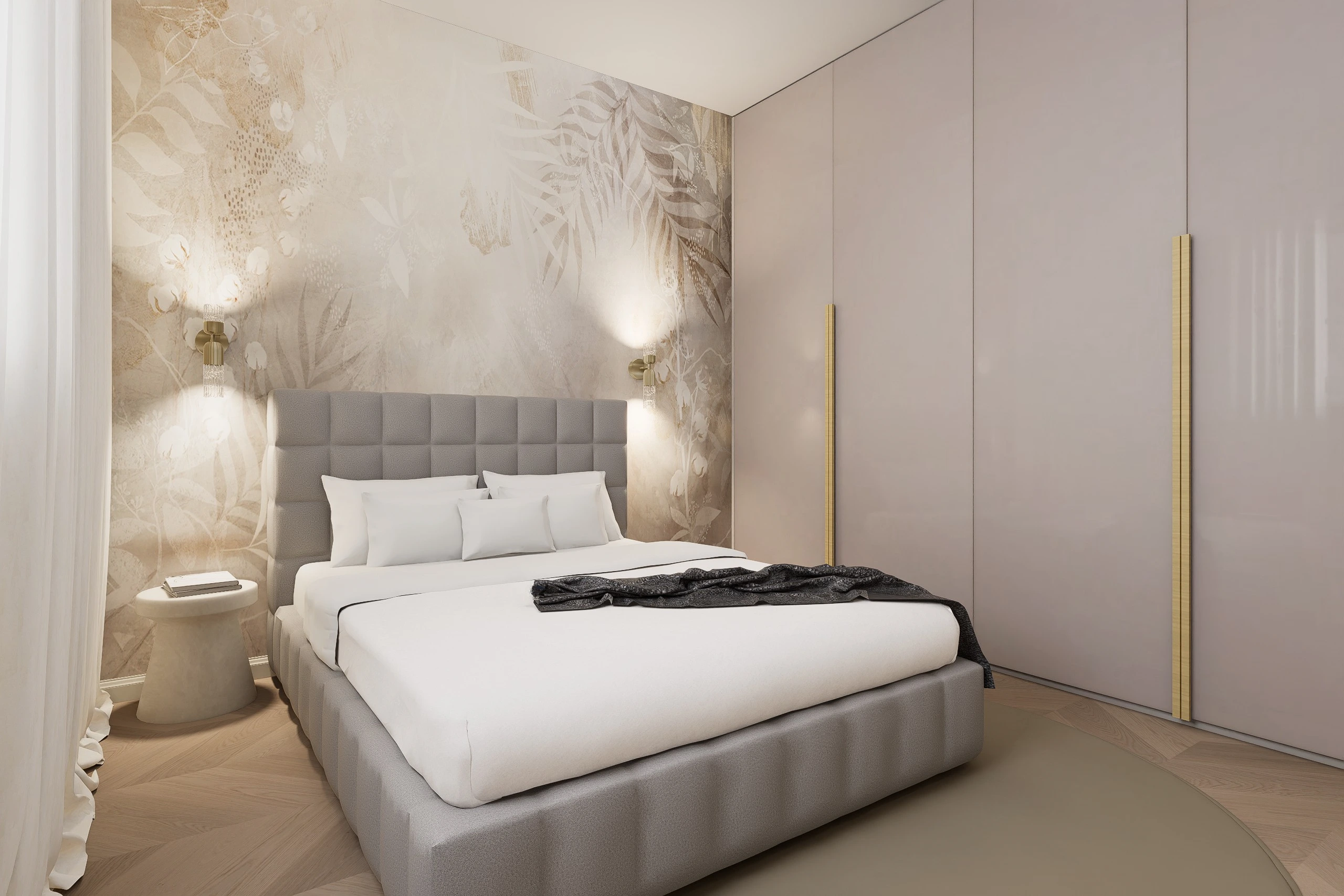 3d vizualizacija / 3D render u dizajnu interijera spavaće sobe u Zagrebu.