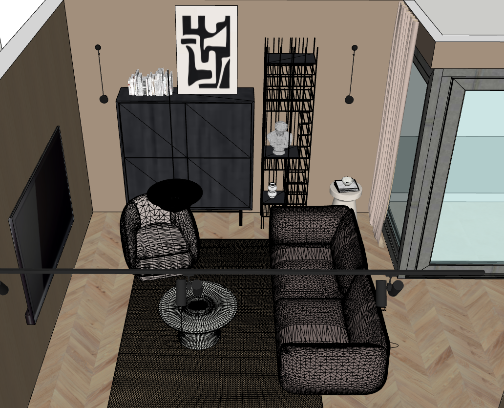 3D modeliranje. Dnevni boravak izmodeliran u SketchUpu.