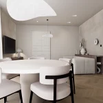 Dizajn interijera stana u Trogiru - elegantni bezvremenski dizajn kuhinje i dnevnog boravka u zemljanim tonovima. Prostor koji opušta i smiruje.