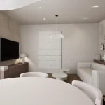 Dizajn interijera stana u Trogiru - elegantni bezvremenski dizajn kuhinje i dnevnog boravka u zemljanim tonovima. Prostor koji opušta i smiruje.