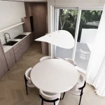 Dizajn interijera stana u Trogiru - elegantni bezvremenski dizajn kuhinje i dnevnog boravka u zemljanim tonovima. Prostor koji opušta i smiruje.