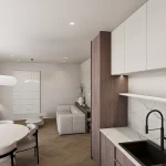 Dizajn interijera stana u Trogiru - elegantni bezvremenski dizajn kuhinje i dnevnog boravka u zemljanim tonovima. Prostor koji opušta i smiruje.