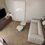 Dizajn interijera stana u Trogiru - elegantni bezvremenski dizajn kuhinje i dnevnog boravka u zemljanim tonovima. Prostor koji opušta i smiruje.