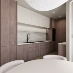 Dizajn interijera stana u Trogiru - elegantni bezvremenski dizajn kuhinje i dnevnog boravka u zemljanim tonovima. Prostor koji opušta i smiruje.