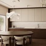 Dizajn interijera stana u Zagrebu. Kuhinja i balgovaona u prirodnim tonovima i materijalima za topao interijer. Uz 3D vizualizacije doživite svoj prostor prije početka radova.